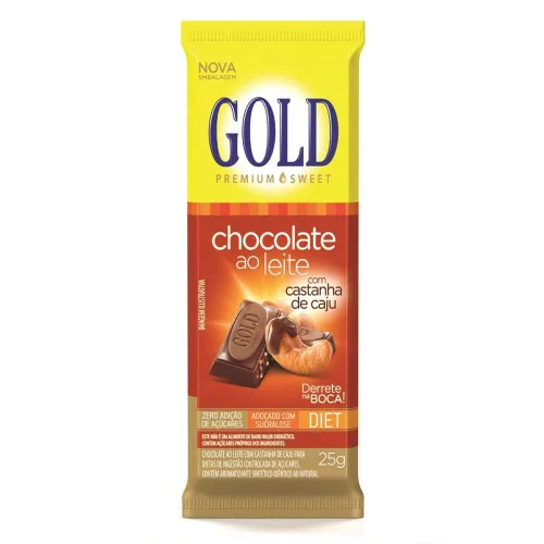 CHOCOLATE GOLD BARRA DIET CASTANHA DE CAJU - GOLD - Cacau E Derivados