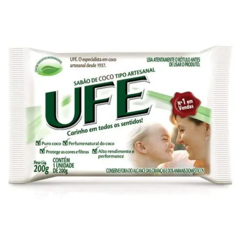 Sabão Em Barra Artesanal Coco Ufe Pacote 200g - UFE - Higiene E Beleza