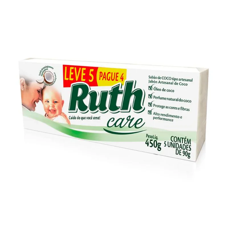 Sabão Coco em Barra Ruth Care 450g com 90g Cada Leve 5 Pague 4