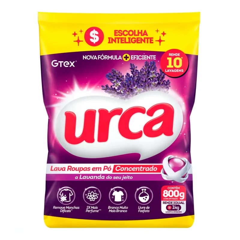 Lava Roupas em Pó Urca Concentrado Lavanda Sachê 800g - URCA - Limpeza