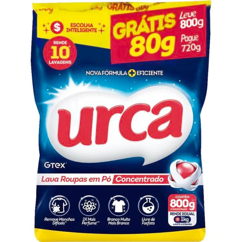 Lava Roupas em Pó Urca LEVE 800g PAGUE 720g