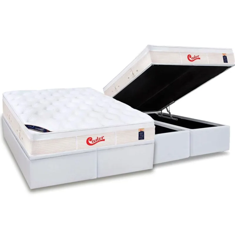 Conjunto Baú-Colchão Castor Pocket Vitagel + Cama Queen 158 - Castor - Móveis