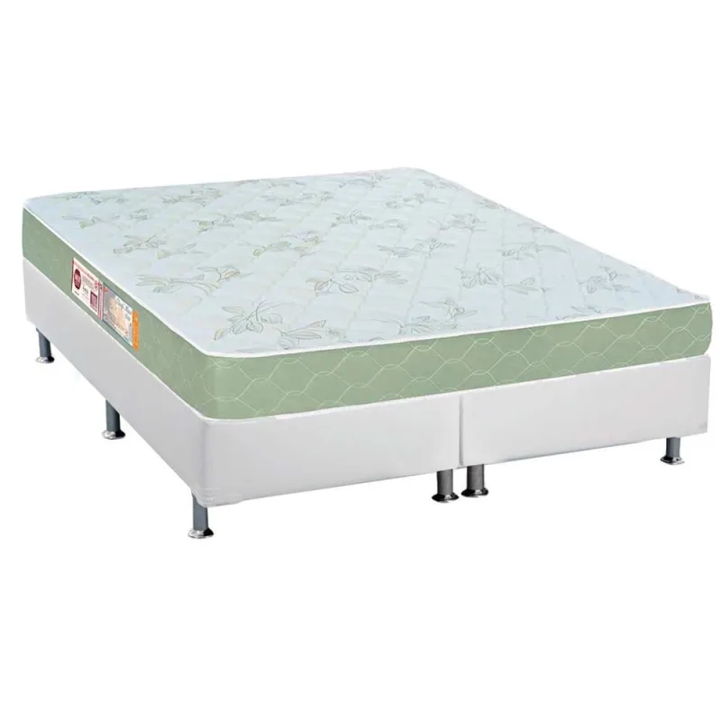 Cama Box Queen: Colchão Espuma D33 Castor Sleep Max + Base crc Courano White(158x198) - Castor - Móveis