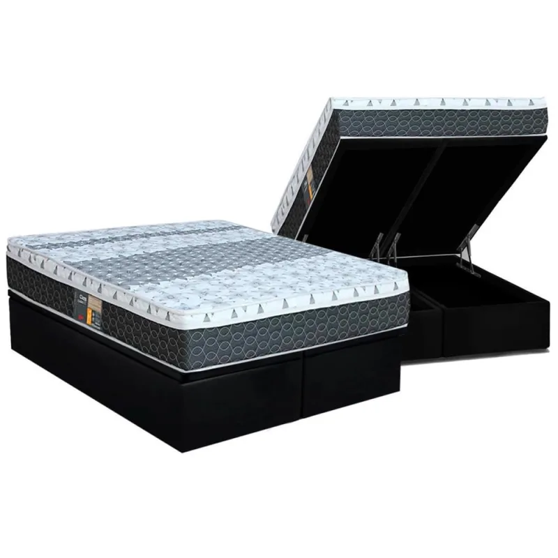 Cama Box Baú King: Colchão Molas Bonnel Castor System Class One Face + Base crc Suede Black(193x203) - Castor - Móveis