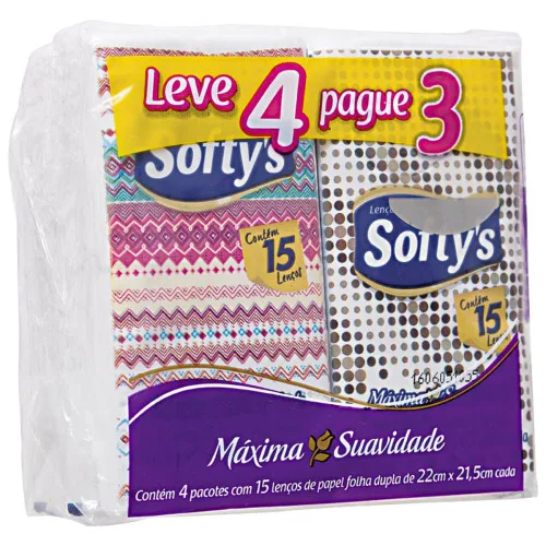 Lenço De Papel Folha Dupla Elite Softy S 22cm X 21,5cm Pacote Leve 4 Pague 3 Unidades - ELITE