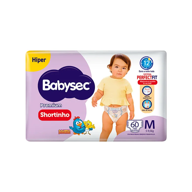 Fralda Babysec Shortinho Premium Hiper M com 60un - Babysec - Higiene E Beleza