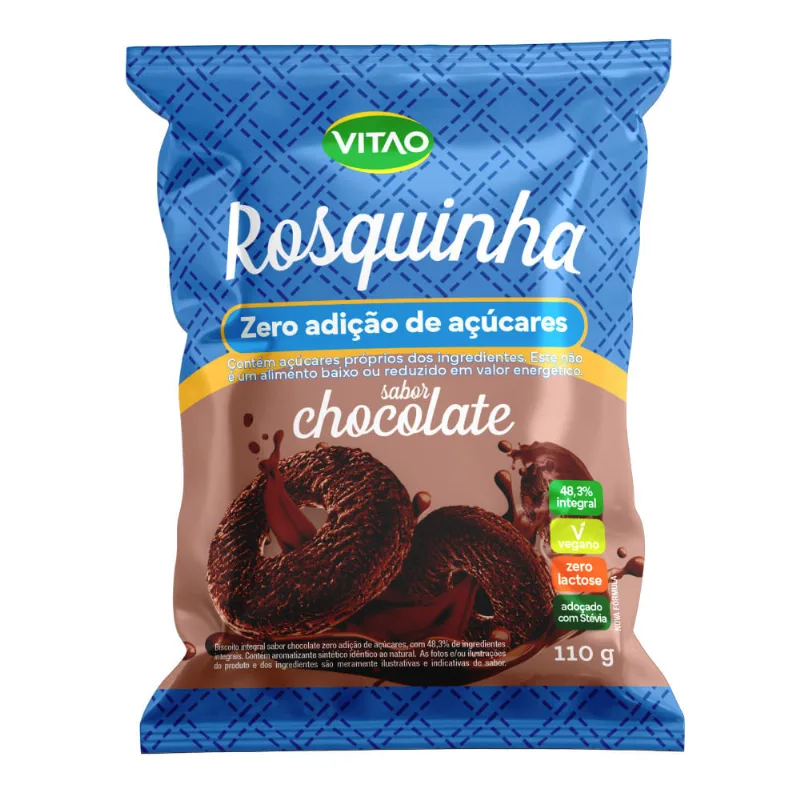 Biscoito Rosquinha Vegano 50,4% Integral Chocolate sem Adição de Açúcar Vitao Pacote 110g