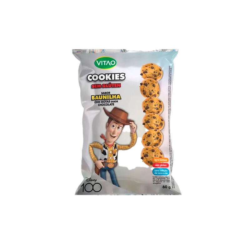 Cookies Vitao Disney Zero Adição Açucar Baunilha com Gotas Chocolate 60g - Vitao - Mercearia