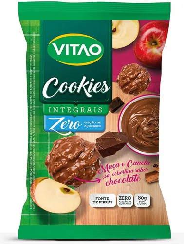 Biscoito Cookie Integral Maçã E Canela Com Cobertura De Chocolate Vitao Pacote 150g - VITAO - Mercearia