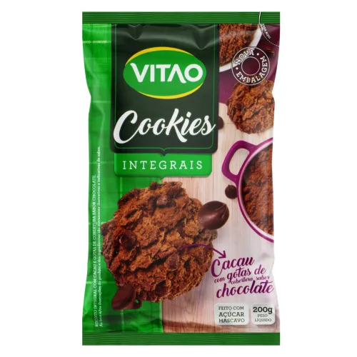 Biscoito Cookie Integral Cacau Com Gotas De Chocolate Vitao Pacote 200g - VITAO - Mercearia