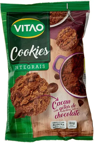 Biscoito Cookie Integral Cacau Com Gotas De Chocolate Vitao Pacote 80g - VITAO - Mercearia