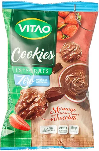 Biscoito Cookie Integral Morango Cobertura Chocolate Vitao Pacote 80g - VITAO - Mercearia