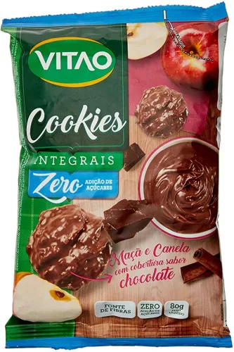 Biscoito Cookie Integral Maçã E Canela Cobertura Chocolate Vitao Pacote 80g - VITAO - Mercearia