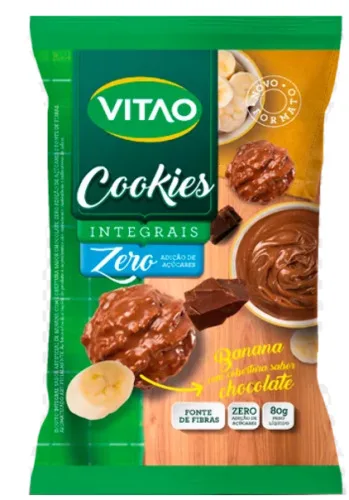 Biscoito Cookie Integral Banana Cobertura Chocolate Vitao Pacote 80g - VITAO - Mercearia