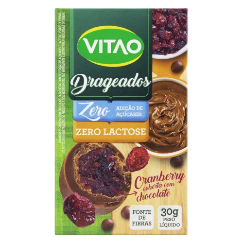 Cranberry Com Cobertura De Chocolate Zero Lactose Vitao Drageados Caixa 30g - VITAO