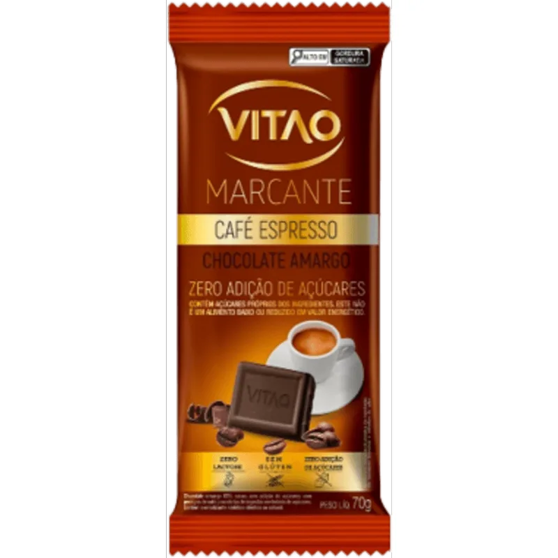 Chocolate Amargo Vitao Marcante Café Espresso Zero Adição de Açúcares com 70g