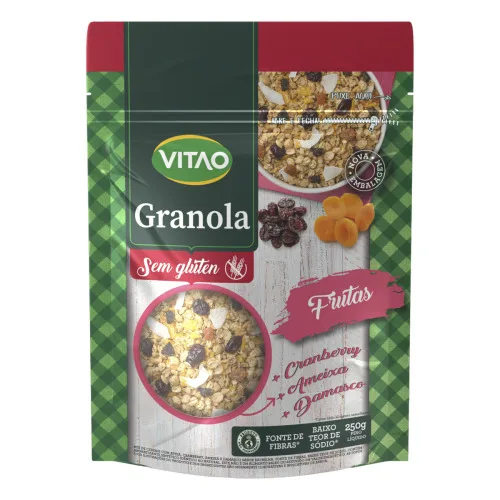 GRANOLA INTEGRAL TRADICIONAL COM CASTANHAS SEM GLÚTEN VITAO POUCH 250G - SEM GLUTEN - Mercearia
