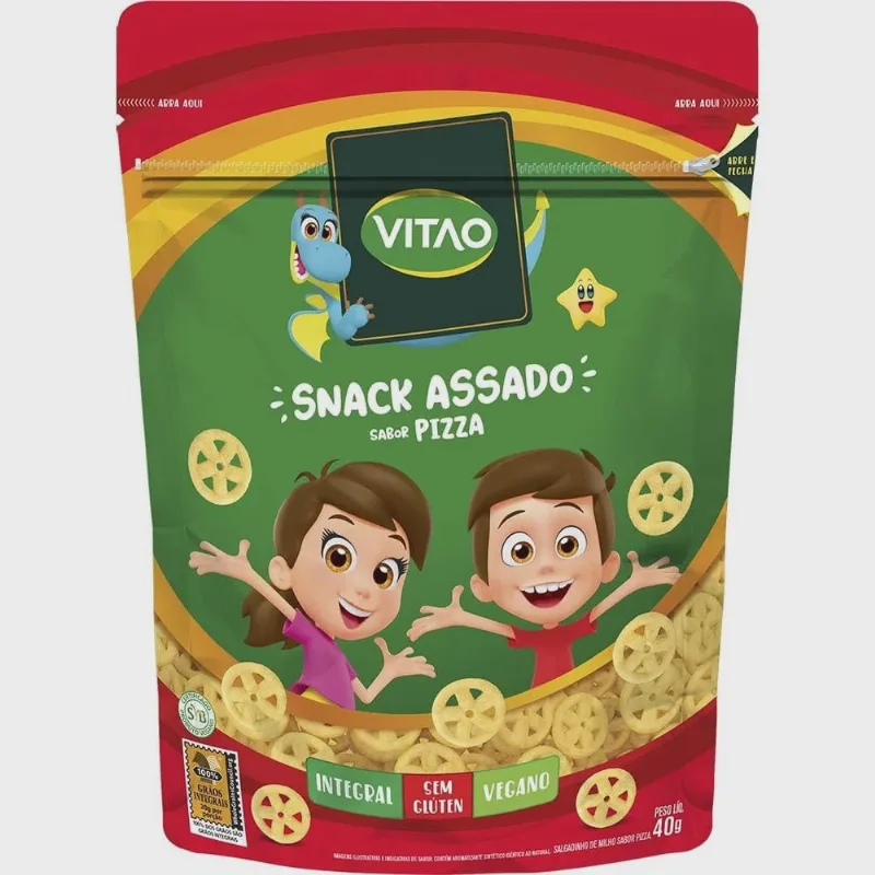 Snack Integral Sabor Pizza Kids Sem Glúten Vitao 40g kit c/ 10 uni