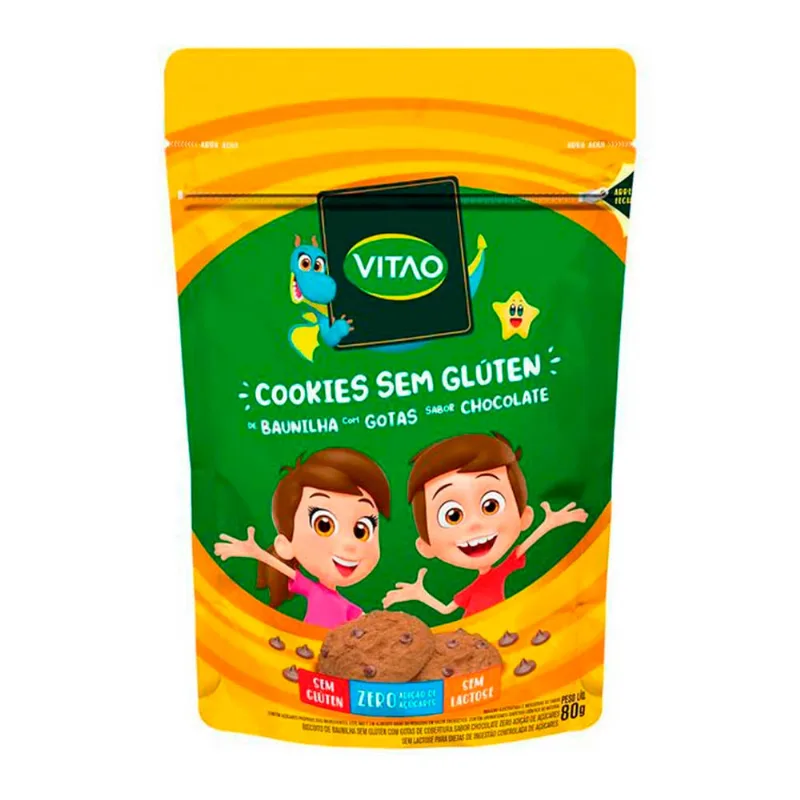 Cookies Vitao Kids s/ Glúten Zero Baunilha c/ Gotas de Chocolate 80g