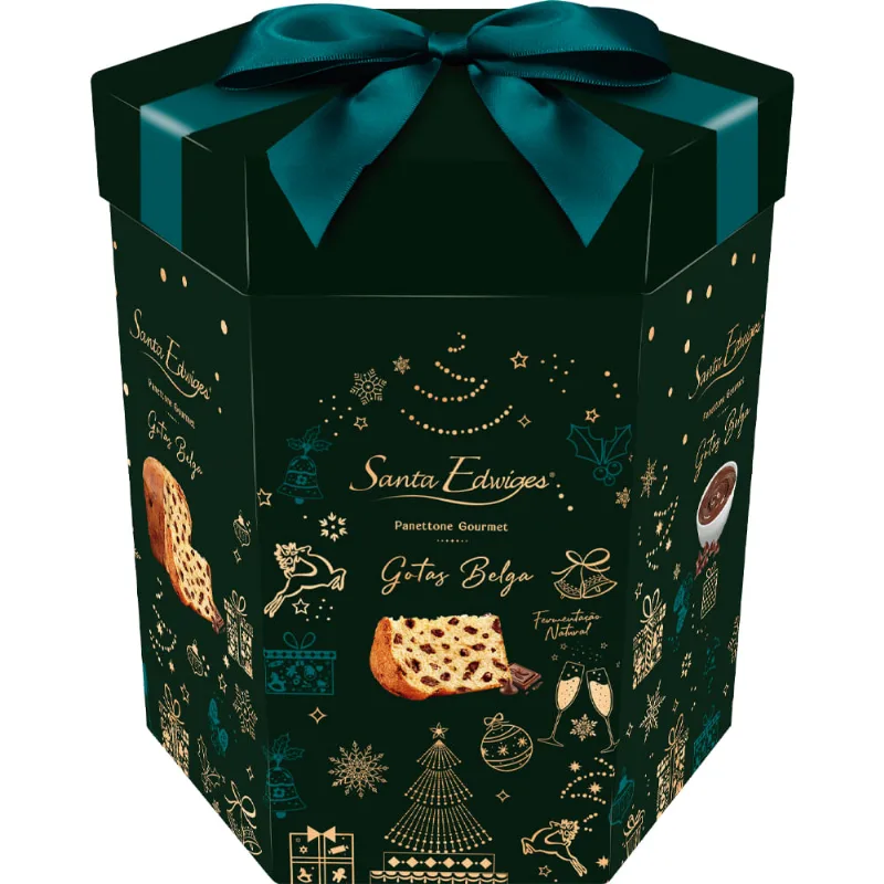 Panettone Chocolate Belga Santa Edwiges 908g Caixa Hexagonal Gourmet
