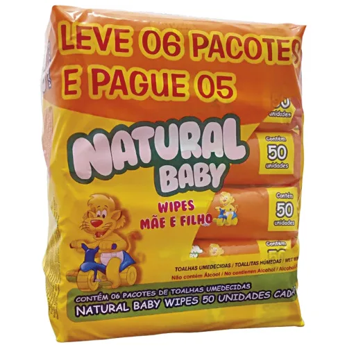 Toalha Umedecida Suave Wipes Mãe E Filho Natural Baby Pacote Leve 6 Pague 5 Unidades - NATURAL BABY - Higiene E Beleza