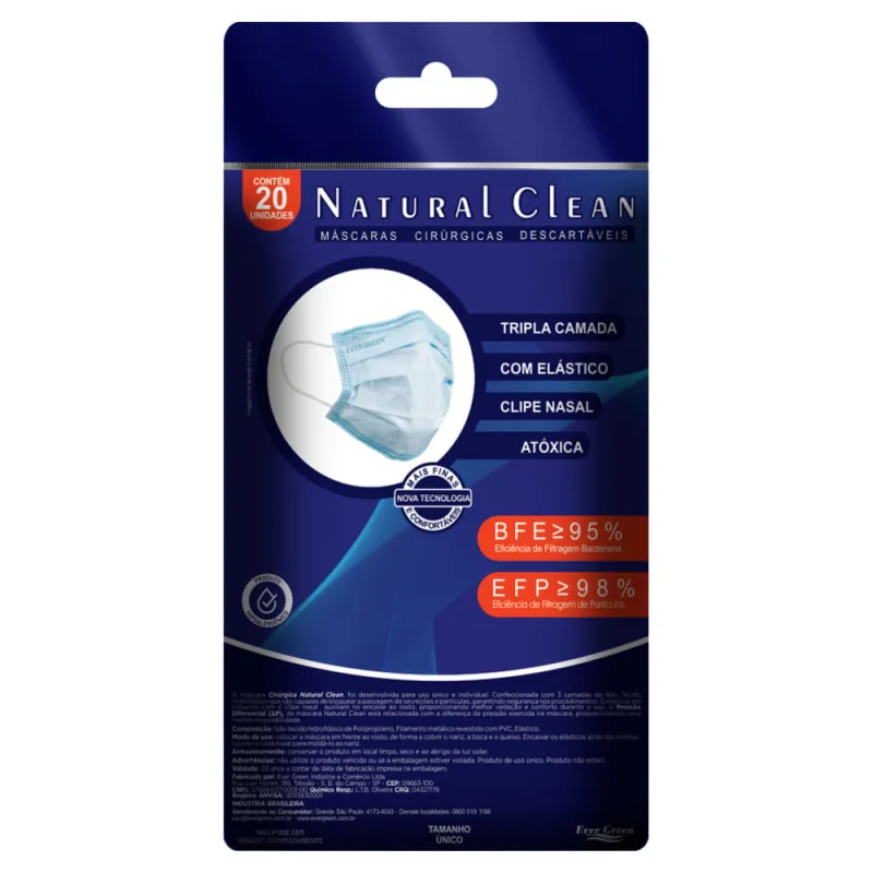 Máscaras Cirurgicas Natural Clean 20 Un. - Natural Clean - Máscara