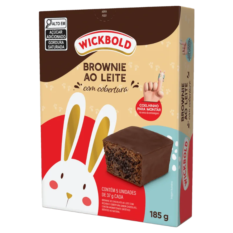 Brownie Chocolate ao Leite e Cobertura Chocolate Wickbold Caixa 185g 5 Unidades