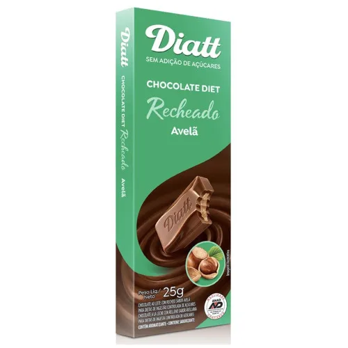 CHOCOLATE DIET DIATT RECHEADO AO LEITE COM AVELÃ 25G - DIATT - Mercearia