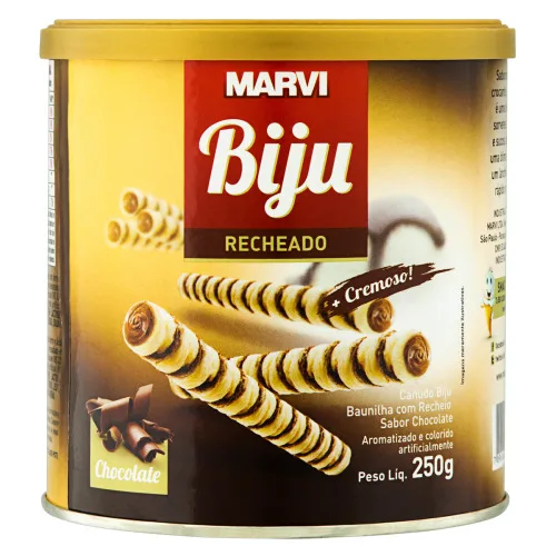 Canudo Biju Baunilha Recheio Chocolate Marvi Lata 250g - MARVI - Mercearia