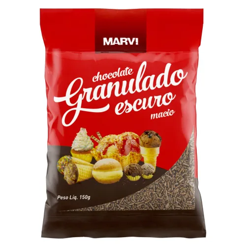 Confeito Granulado Macio Escuro Chocolate Marvi Pacote 150g - MARVI
