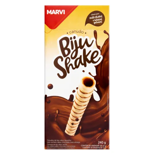 CANUDO BIJU BAUNILHA RECHEIO CHOCOLATE MEIO AMARGO MARVI SHAKE CAIXA 240G - MARVI
