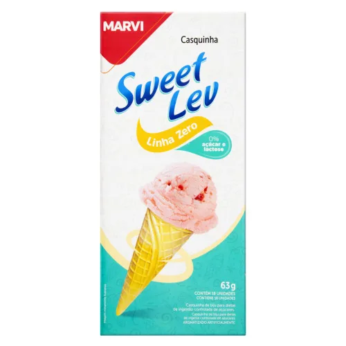 CASQUINHA PARA SORVETE DE BIJU ZERO LACTOSE ZERO AÇÚCAR MARVI SWEETLEV CAIXA 63G 18 UNIDADES - MARVI
