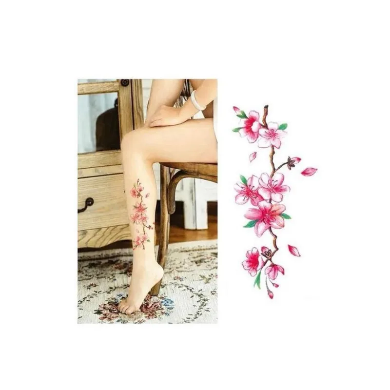 Tatuagem Temporária Delicada Com 20 Cm Flor Galho