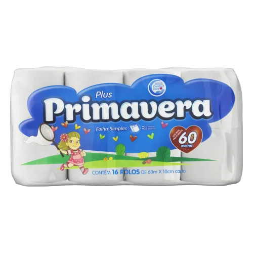Papel Higiênico Folha Simples Primavera Plus 60m Pacote Leve 16 Pague 15 Unidades - PRIMAVERA - Higiene E Beleza