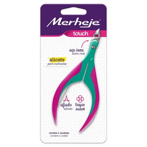 Alicate Cuticula Merheje Touch Verde/pink - MERHEJE - Perfumaria