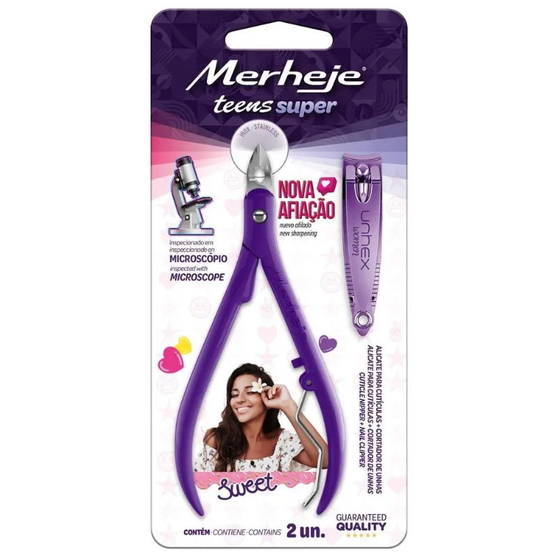 Alicate Para Cutícula E Cortador De Unha Merheje Teens Roxo (MP)