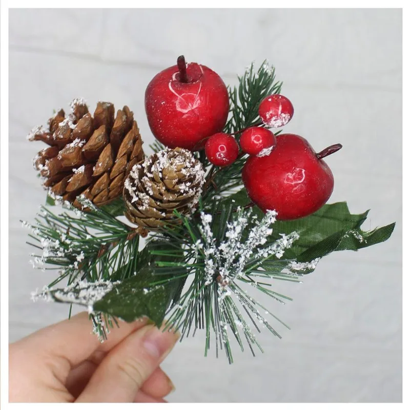 Kit 10 Ramos Maçã Decoração Natal Artificial Com Detalhes Branco 17cm