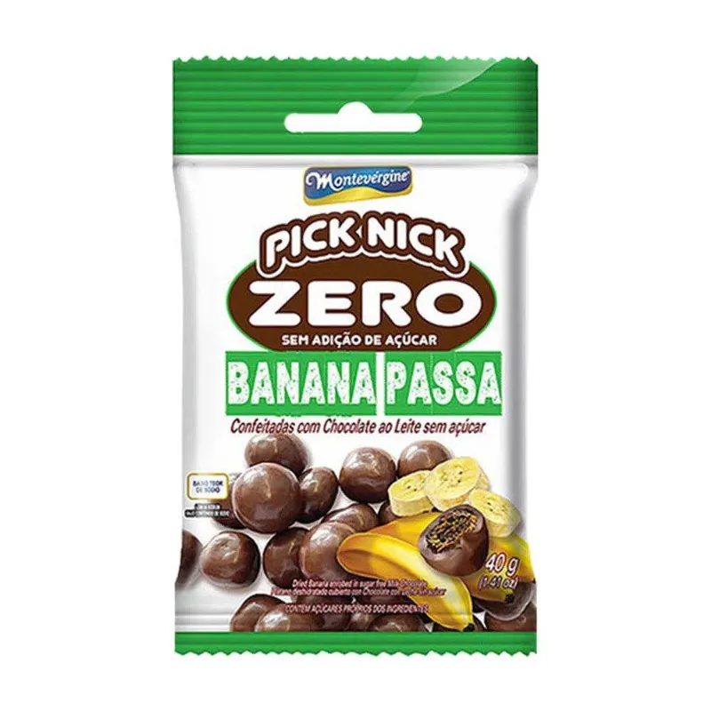 Banana Passa com Chocolate Pick Nick Sem Açúcar Montevérgine 40g