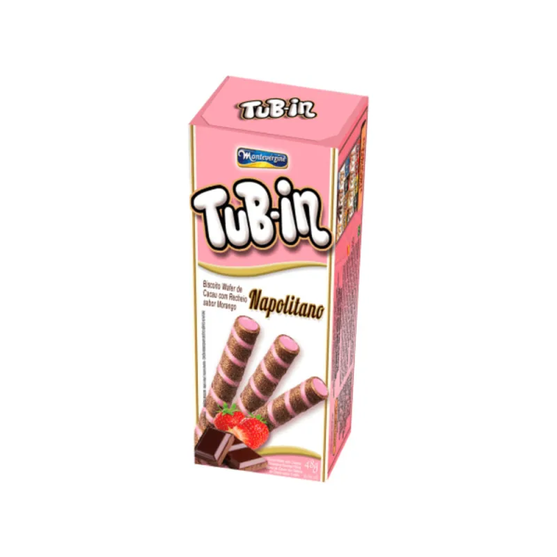 Tub In Napolitano Bisc Cacau Rech Morango 48g Cx24 - MORANGO - Mercearia