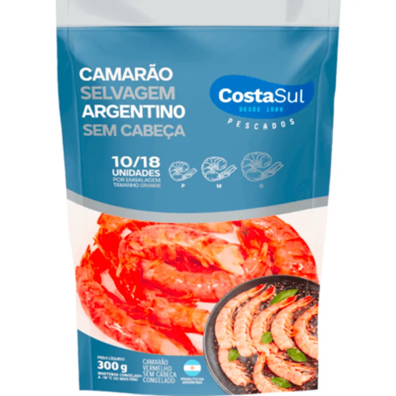 Camarão Vermelho Costa Sul Congelado Sem Cabeça 300g
