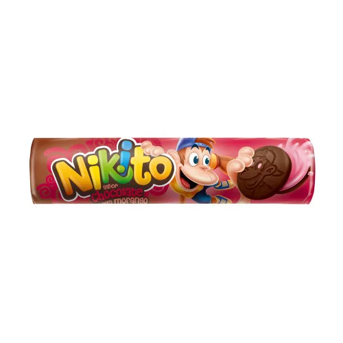 Biscoito Chocolate Recheio Morango Nikito Pacote 135g - NIKITO