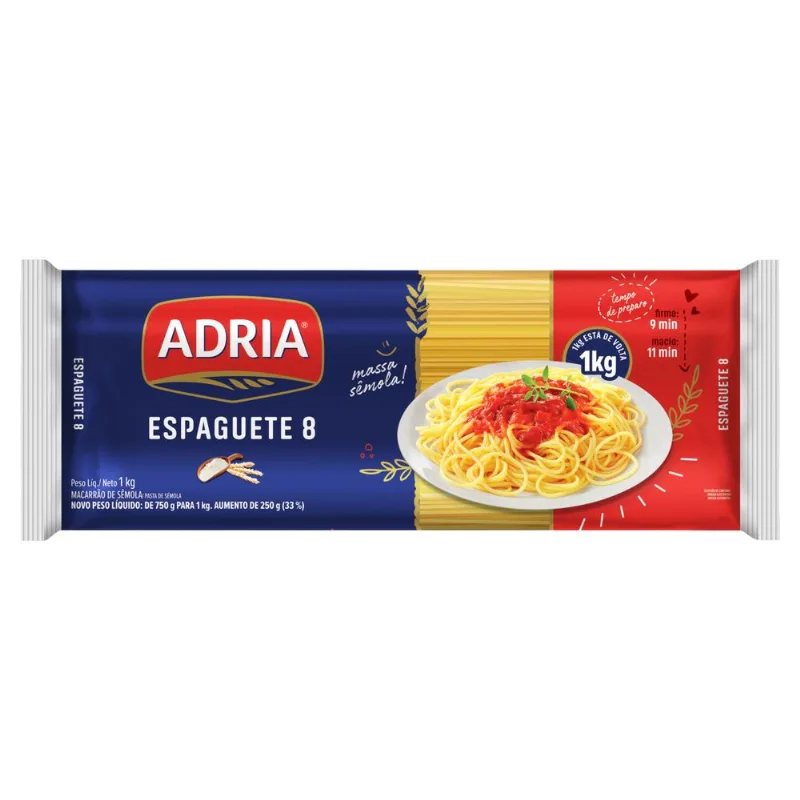 Macarrão de Sêmola Espaguete 8 Adria 1Kg
