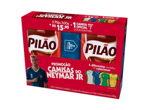 Kit Cafe Tradicional Almofada C/2 Unidades 500g Pilao Camisa Oficial Neymar Azul - PILAO - Mercearia