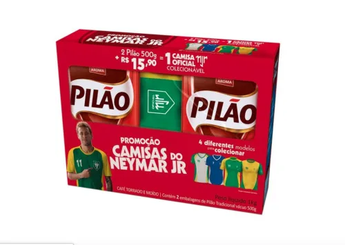 Kit Cafe Tradicional Almofada C/2 Unidades 500g Pilao Camisa Oficial Neymar Verde - PILAO - Mercearia