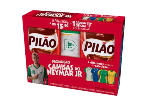 Kit Cafe Tradicional Almofada C/2 Unidades 500g Pilao Camisa Oficial Neymar Branca - PILAO - Mercearia