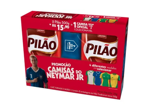Kit Cafe Tradicional Almofada C/2 Unidades 500g Pilao Camisa Oficial Neymar Azul - PILAO - Mercearia