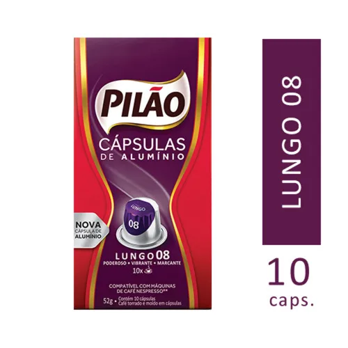 Café Em Cápsula Torrado E Moído Lungo 08 Pilão Caixa 52g 10 Unidades - PILAO - Mercearia