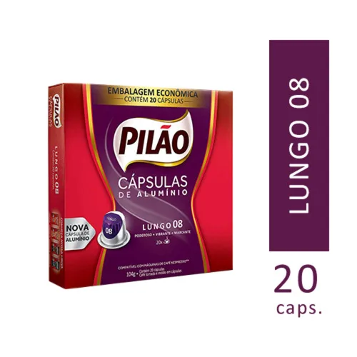 Café Em Cápsula Torrado E Moído Lungo 08 Pilão Caixa 104g 20 Unidades Embalagem Econômica - PILAO - Mercearia