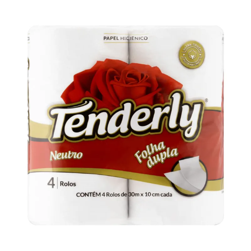 Papel Higiênico Tenderly Neutro Folha Dupla c/ 4 Unid