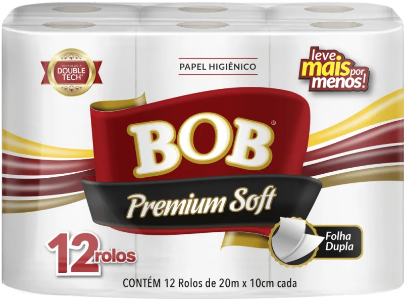 Papel Higiênico Folha Dupla Bob Premem Soft Neutro com 12 Rolos 20m - Bob - Higiene E Beleza